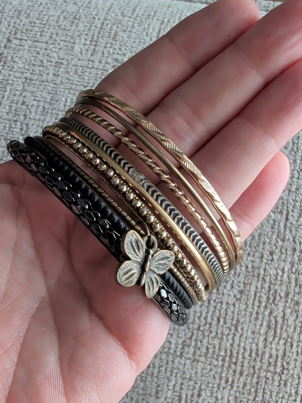 Gold and Black Layered Butterfly Bracelet Set - Women Jewelry